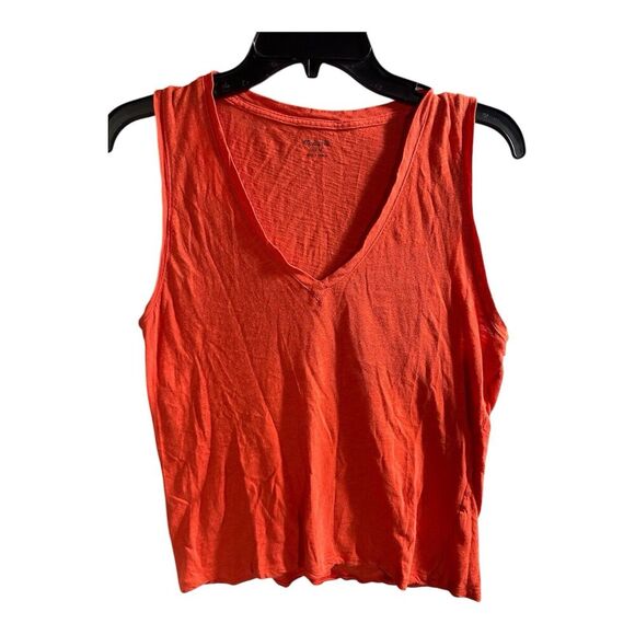 Madewell Top Womens M Orange V-Neck Tank Sleeveless Cotton Solid Knit Pullover - Picture 1 of 5